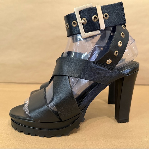 All Saints Shoes - All Saints Sienna Pointed Toe Black Leather High Heel Sandals - size 37 / 7 US